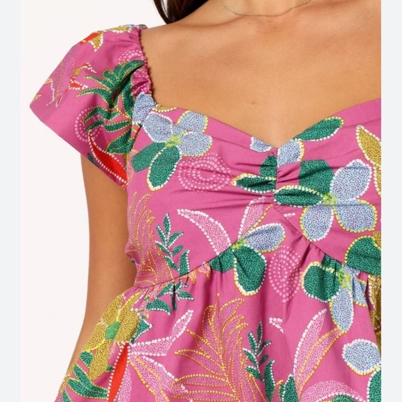 NWT Listicle Floral Puff Sleeve Tiered Smocked Maxi Poplin Cotton Dress LARGE - Picture 4 of 17